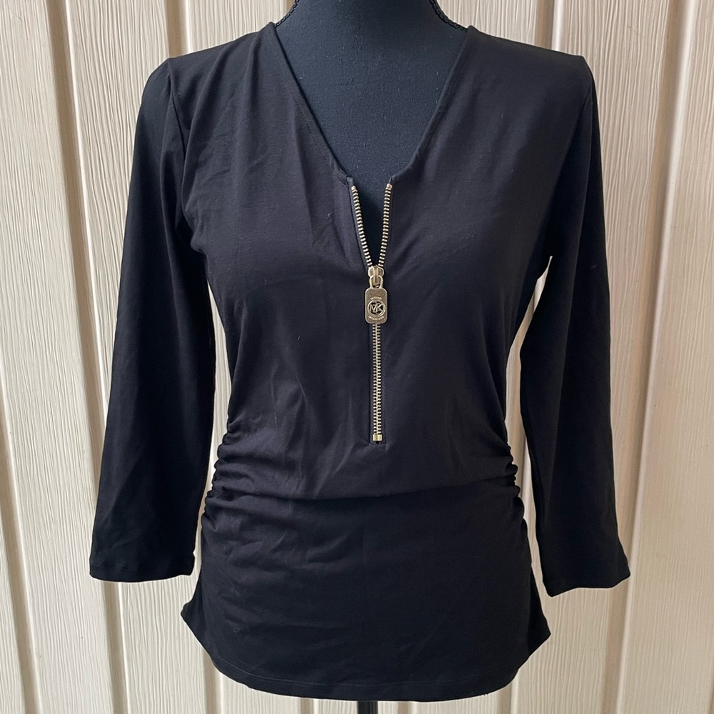 Michael Kors • Black Top Blouse with Gold Zipper On the Front NWT - Picture 6 of 9